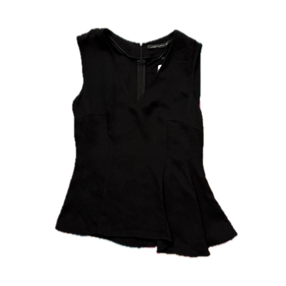 NWT Zara Black Asymmetrical Peplum V-Neck Top S